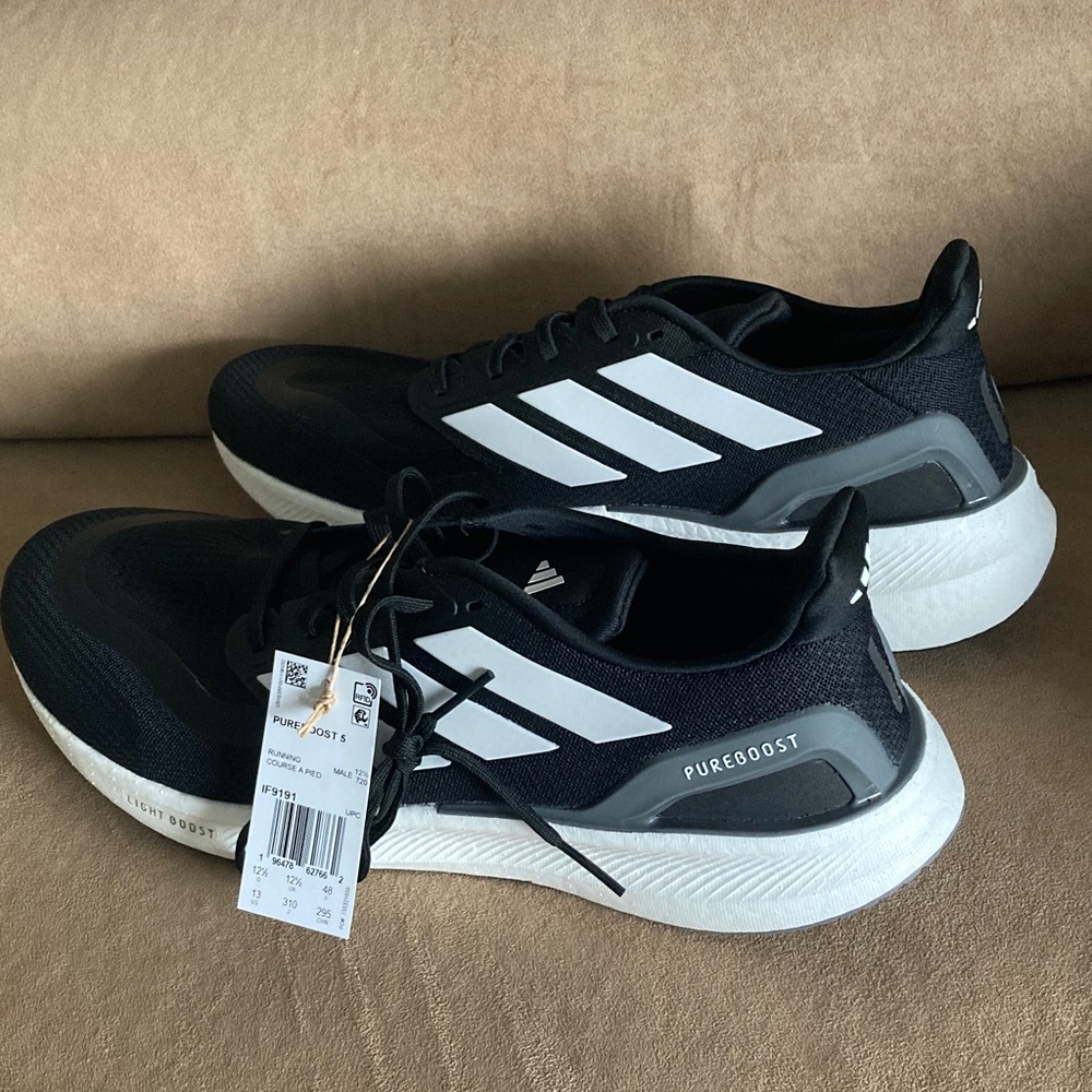 Adidas Men's Pureboost 5 Black White Athletic Shoes